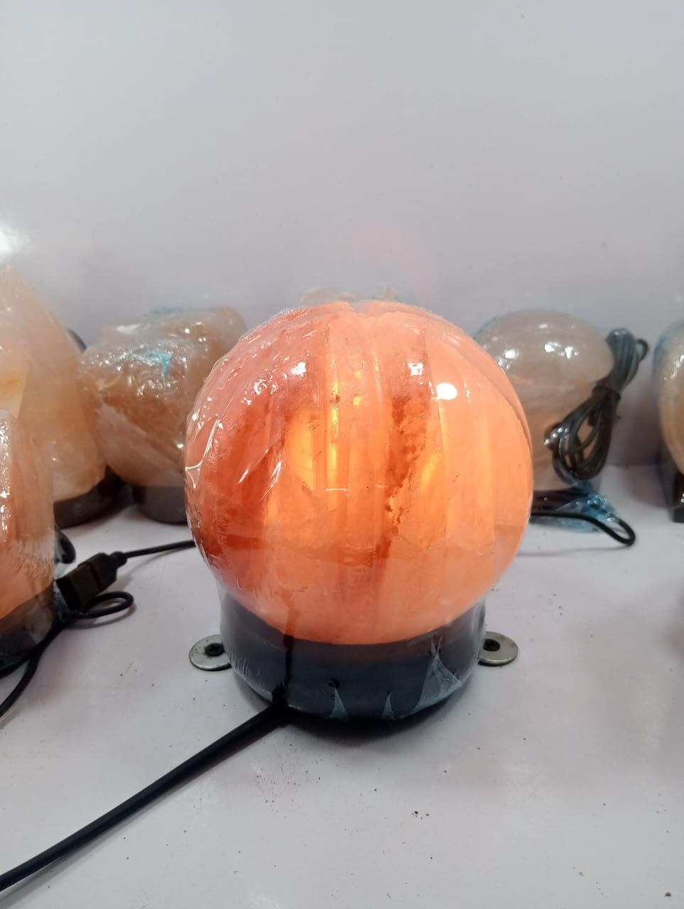 Himalayan Sphere Salt Lamp with Wooden Base, Better Bulb & USB/Wire
