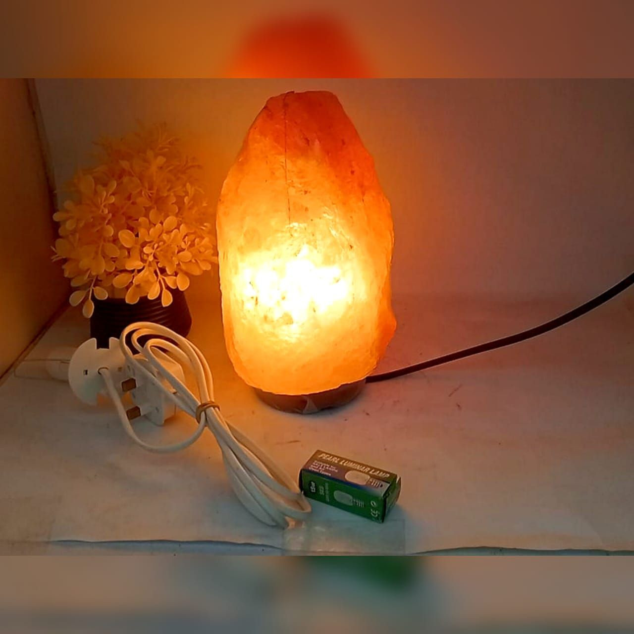 Himalayan Salt Lamp with Wooden Base, Better Bulb & USB/Wire