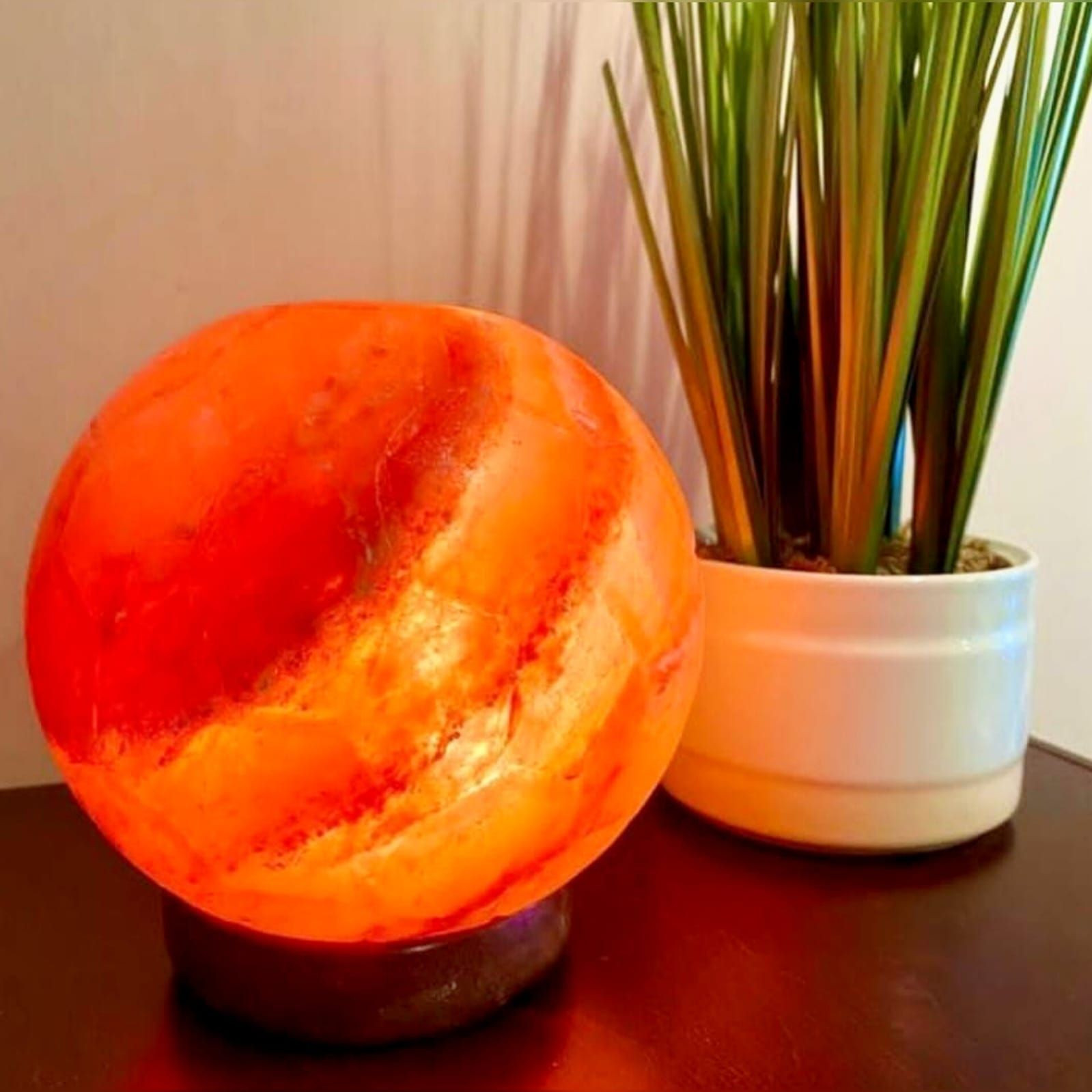 Himalayan Sphere Salt Lamp with Wooden Base, Better Bulb & USB/Wire